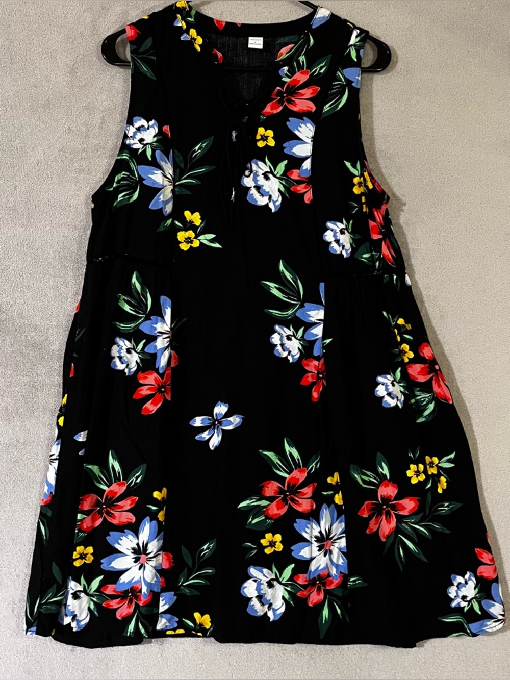 Sleeveless Black Floral Dress w Attached Slip Old Navy Womens L Relaxed fit